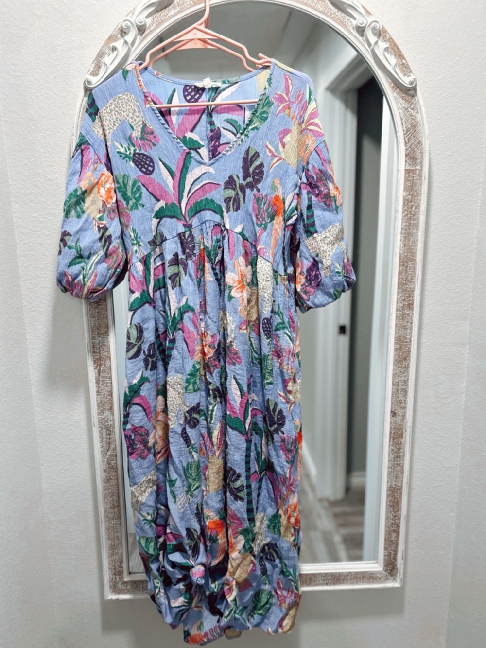 Floral Puff-Sleeve Dress - Lavender Multicolor